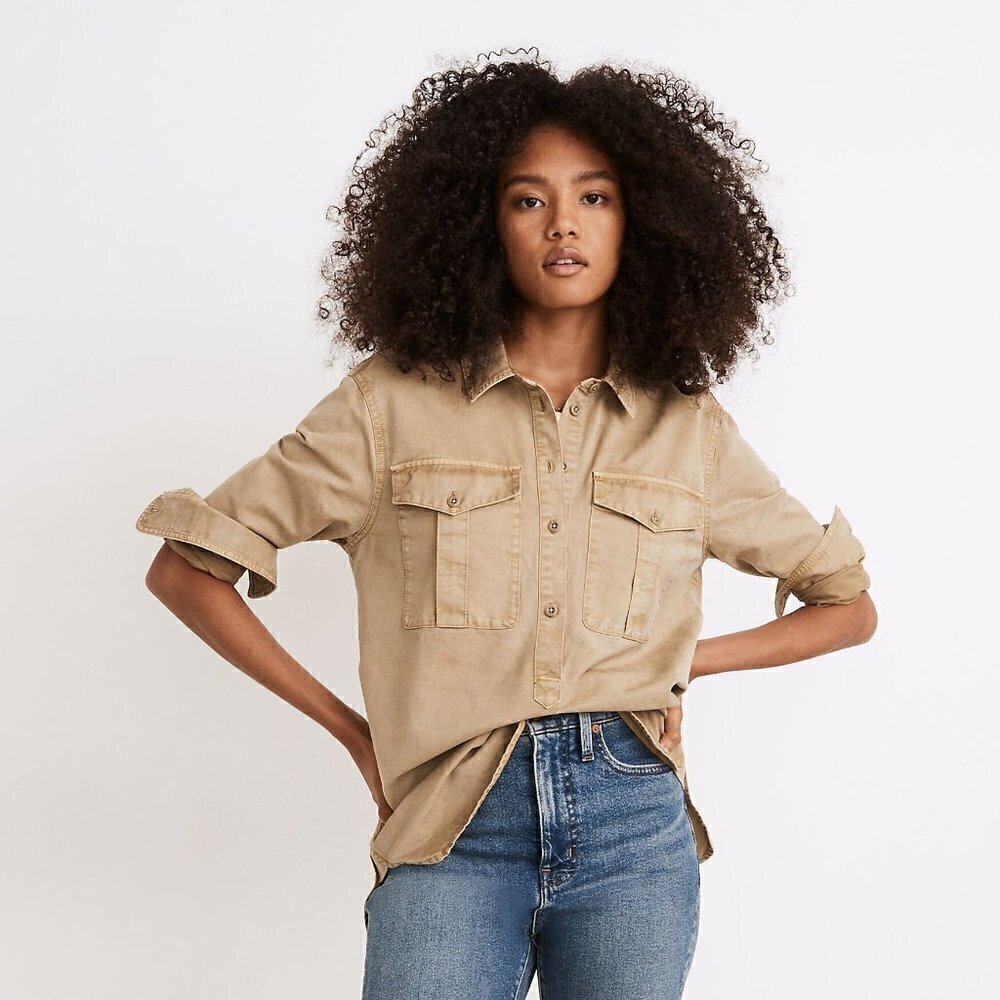 Madewell Military Popover Shirt in Ash Green, Size Medium